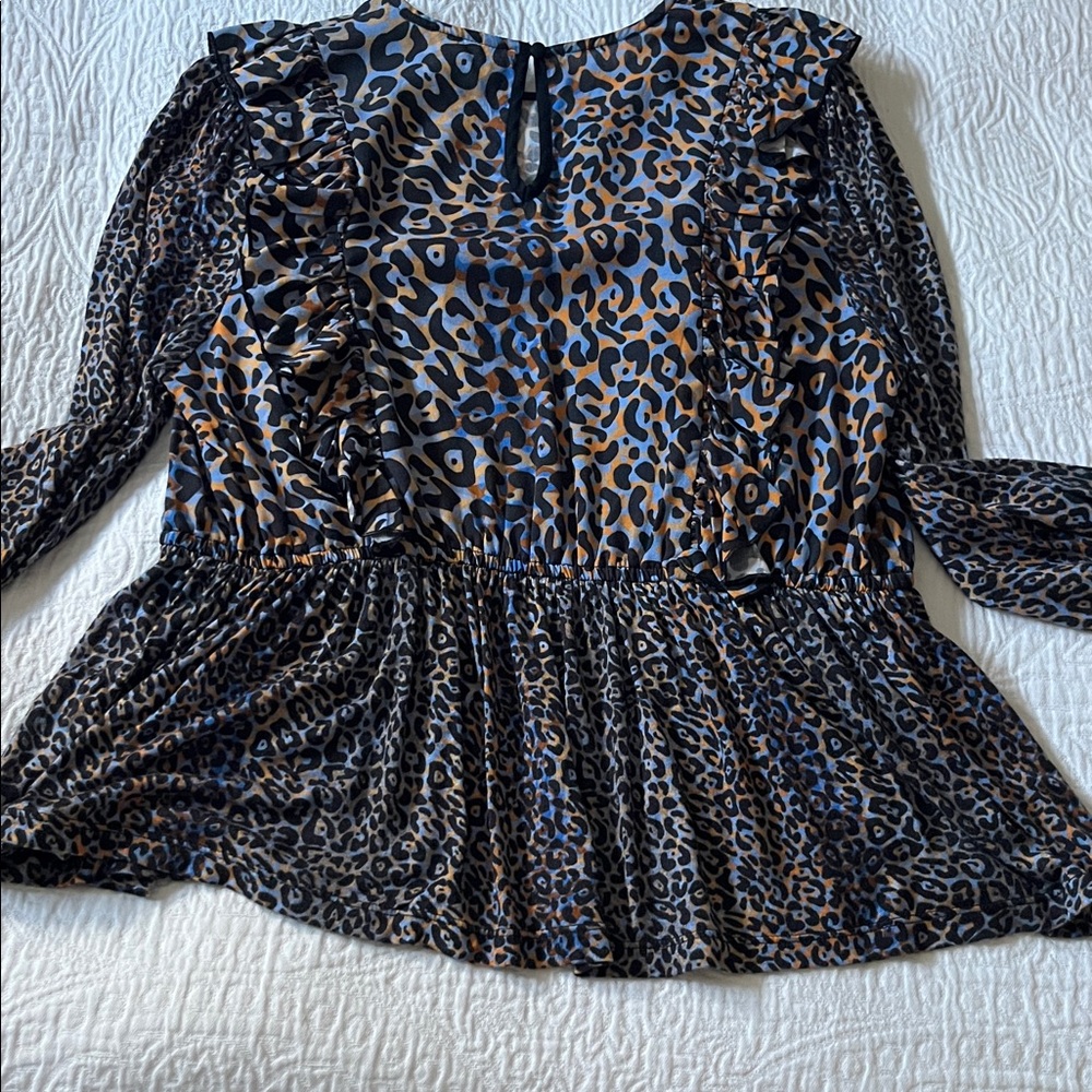 Blank London Leopard Print Peplum Blouse with Ruffle Trim, Size Medium - Picture 4 of 4